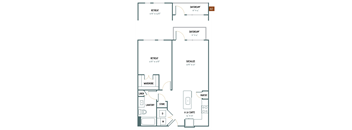 A3 - 1 Bedroom 1 Bath 770 Sq. Ft. Floor Plan at Gatsby on Ross, Dallas, TX