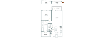 A4 - 1 Bedroom 1 Bath 832 Sq. Ft. Floor Plan at Gatsby on Ross, Dallas, 75204