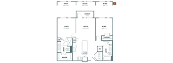 B1 - 2 Bedroom 2 Bath 1,010 Sq. Ft. Floor Plan at Gatsby on Ross, Texas, 75204