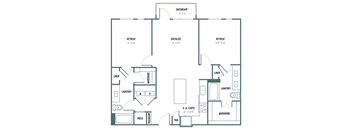 B2 - 2 Bedroom 2 Bath 1,112 Sq. Ft. Floor Plan at Gatsby on Ross, Dallas, TX, 75204