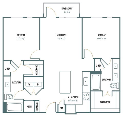 B2 - 2 Bedroom 2 Bath 1,112 Sq. Ft. Floor Plan at Gatsby on Ross, Dallas, TX, 75204