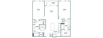 B2a - 2 Bedroom 2 Bath 1,295 Sq. Ft. Floor Plan at Gatsby on Ross, Dallas, TX