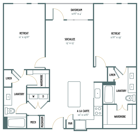 B2a - 2 Bedroom 2 Bath 1,295 Sq. Ft. Floor Plan at Gatsby on Ross, Dallas, TX