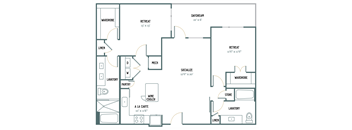 B3 - 2 Bedroom 2 Bath 1,198 Sq. Ft. Floor Plan at Gatsby on Ross, Dallas, 75204