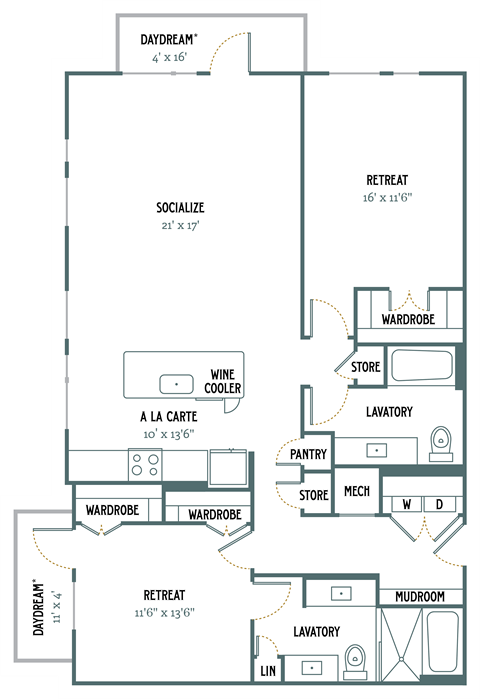 B4 - 2 Bedroom 2 Bath 1,422 Sq. Ft. Floor Plan at Gatsby on Ross, Dallas, Texas