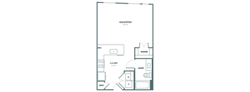 E1a Studio 582 Sq. Ft. Floor Plan at Gatsby on Ross, Dallas