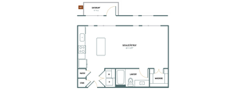 E2 Studio 624 Sq. Ft. Floor Plan at Gatsby on Ross, Texas