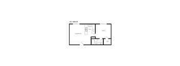 A black and white image of a floor plan for a one bedroom apartment.