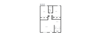 A black and white image of a floor plan for a B4 apartment at 815 SF.