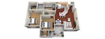 A 3D floor plan of a house showing all the rooms and their layout.