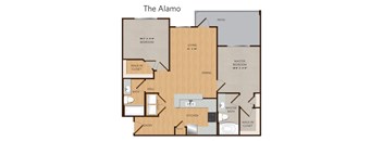 2 bed 2 bath floor plan at Villa Espada Apartments, San Antonio