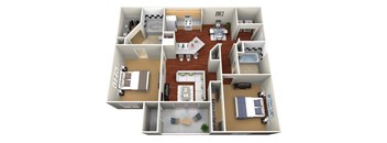 A 3D floor plan of a house showing all the rooms and their layouts.