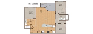 3 bed 2 bath floor plan at Villa Espada Apartments, Texas