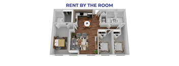 A 3D floor plan of a house with the text