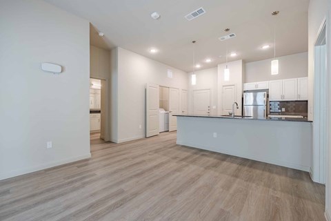 Open concept kitchen and living area at Emilia Apartments, Texas