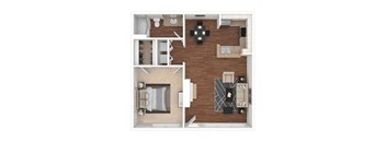 A top-down view of a living room with a couch, coffee table, and a rug.