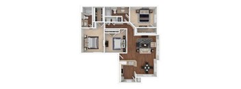 A floor plan of a house with a kitchen, living room, and bedrooms.