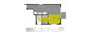 A floor plan for a 1 bedroom bath studio apartment.