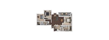 A floor plan of a house with a kitchen, living room, and bedrooms.