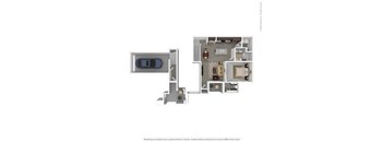 1 bed 1 bath A6 Floor Plan at Seville at Clay Crossing, Katy, 77449