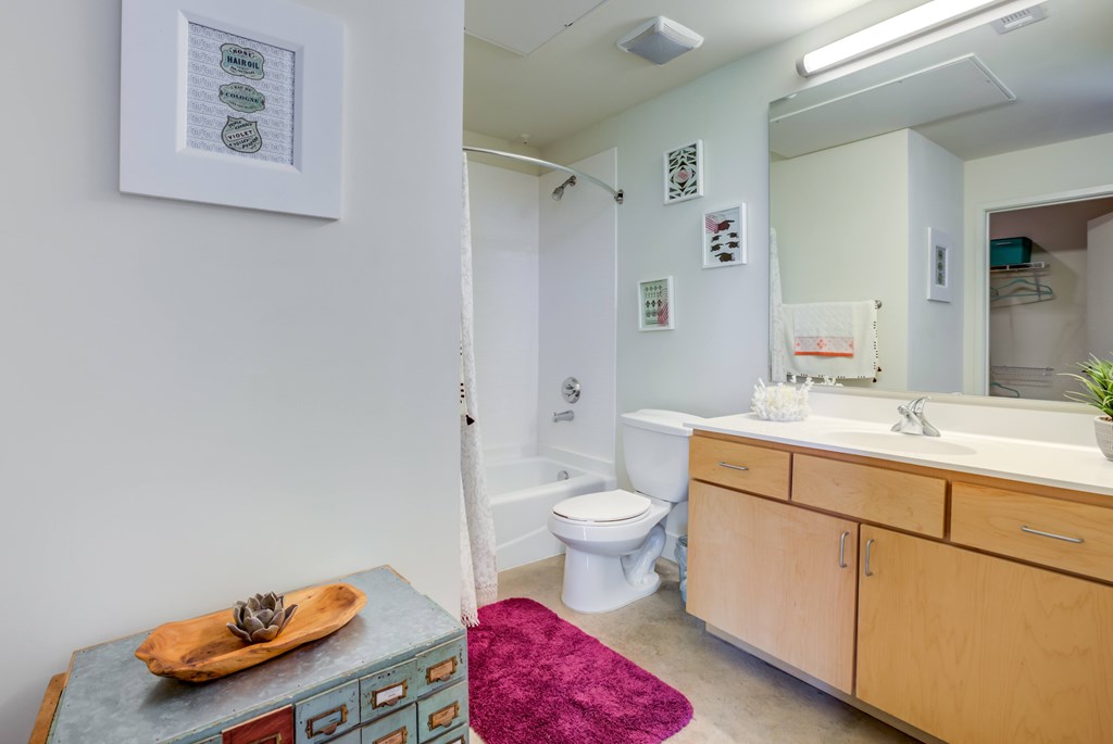A bathroom with a toilet, sink, and a mirror.