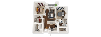 A 3D floor plan of a B1 sized room.