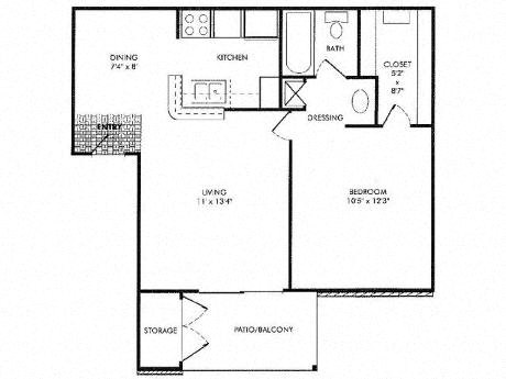 A floor plan of a house with a kitchen, bathroom, and bedrooms.