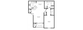 A black and white image of a floor plan for a two-bedroom apartment.