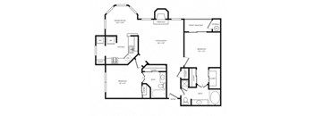 A black and white floor plan of a house with a kitchen, living room, dining room, bedrooms, and bathrooms.