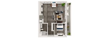 A2 - 1 bedroom floorplan layout with 1 bath and 791 square feet