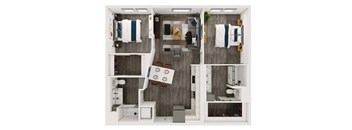 B1 - 2 bedroom floorplan layout with 2 bath and 876 to 1,019 square feet