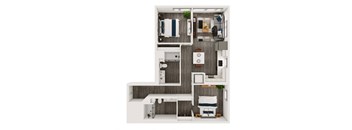 B2 - 2 bedroom floorplan layout with 2 bath and 953 to 958 square feet