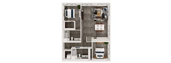 B3 - 2 bedroom floorplan layout with 2 bath and 1,159 square feet