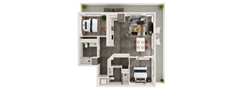 B5 - 2 bedroom floorplan layout with 2 bath and 972 square feet