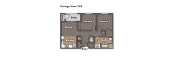 2 bedroom 2 bathroom floor plan. 717 square feet