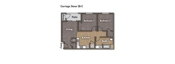 2 bedroom 2 bathroom floor plan. 717 square feet