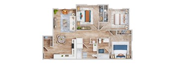 Unit 3C Floor Plan at The Crawford Apartments, Roseville, CA, 95747