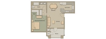 A floor plan of a house with a master bedroom, patio, and walk-in closet.
