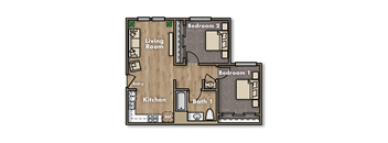 Terracina at The Dunes 2-bedroom 1-bathroom floor plan