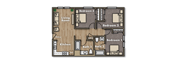 Terracina at the Dunes 3-bedroom 2-bathroom floor plan