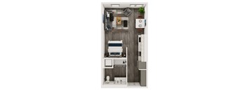 S1.2 - Studio floorplan layout with 1 bath and 490 to 553 square feet