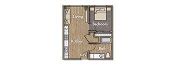 a floor plan of a 1 bedroom apartment