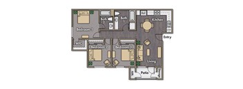 3 bedroom 2 bathroom floor plan approximately 1,021 square feet
