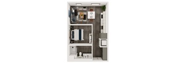 U1 - 1 bedroom floorplan layout with 1 bath and 530 to 698 square feet