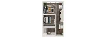 U1.2 - 1 bedroom floorplan layout with 1 bath and 603 to 632 square feet