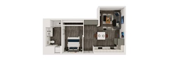 U2 - 1 bedroom floorplan layout with 1 bath and 612 to 622 square feet