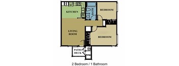 Vintage Woods, Fair Oaks, CA, 2 bedroom 1 bathroom 2D floorplan