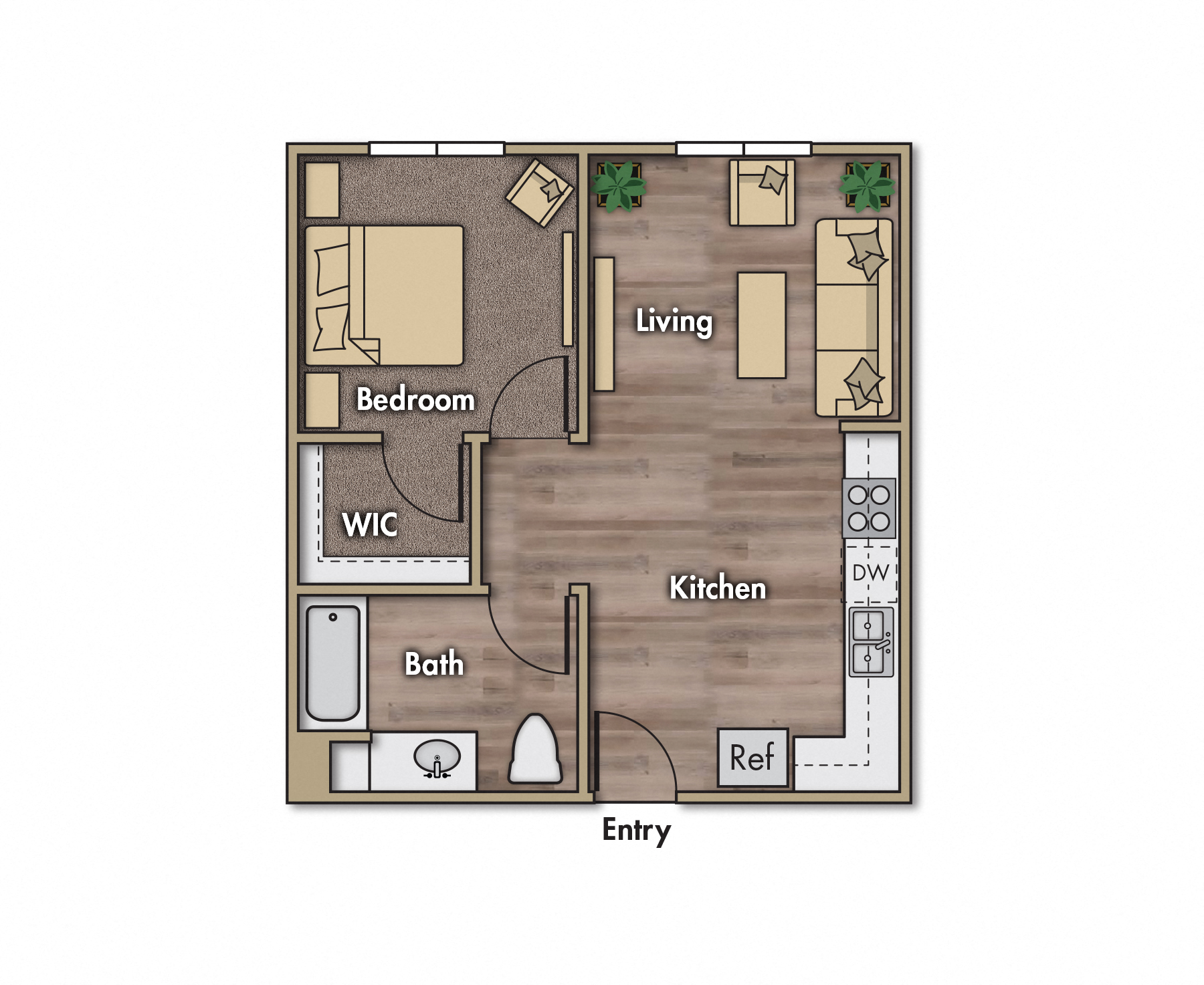 1 bedroom 1 bathroom floor plan. 521 square feet