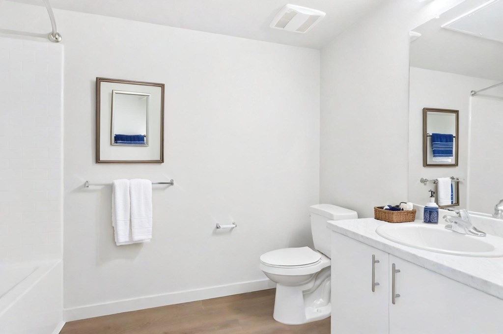 White Bathroom at Mainline North | Affordable Apartments, Santa Clara, CA 95054