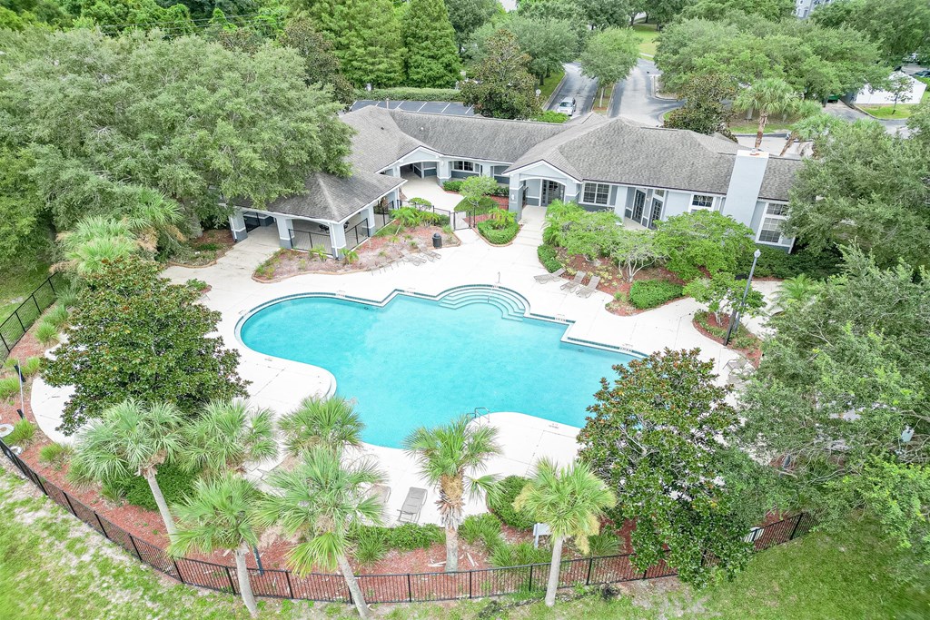 an aerial view of the pool at the estates at spring valley